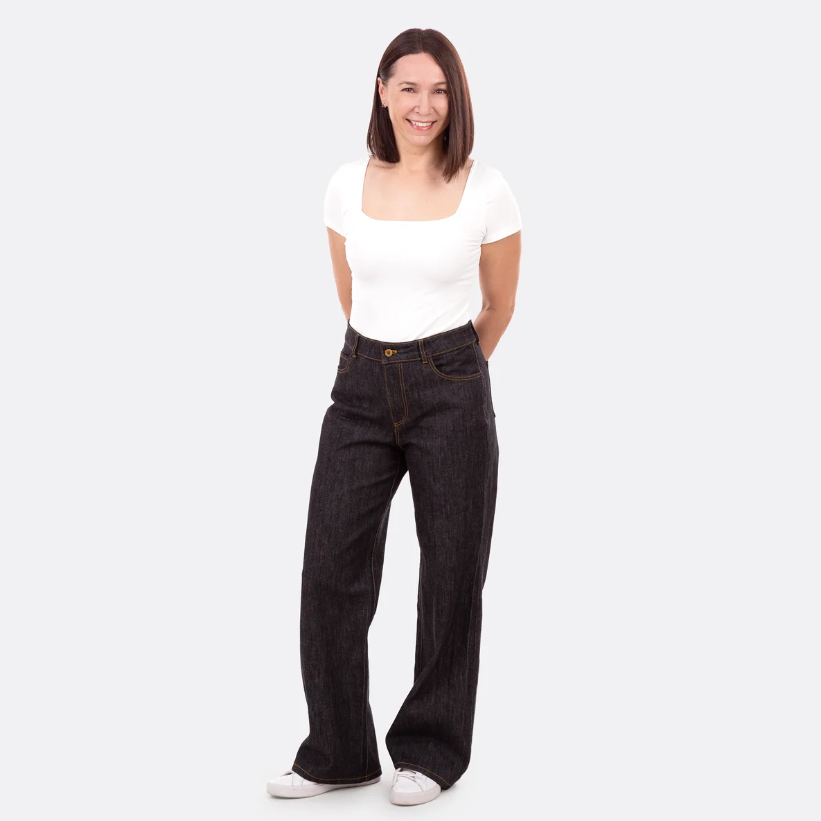 Schnittmuster Wide-Leg Jeanshose aus Hosenjeans Schwer Uni Schwarz