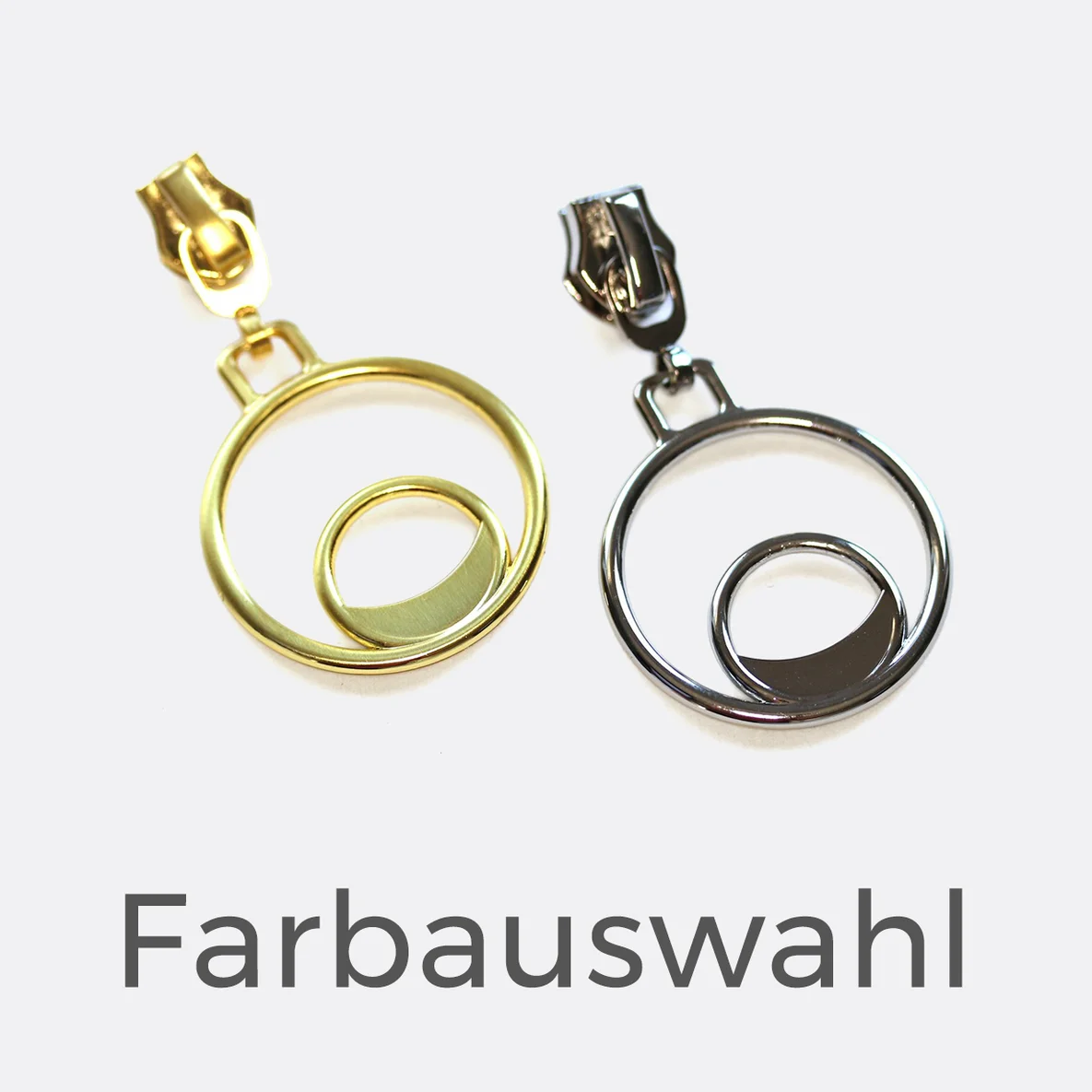 Zipper mit Ring-Anhänger, Farbauswahl in Silber und Gold