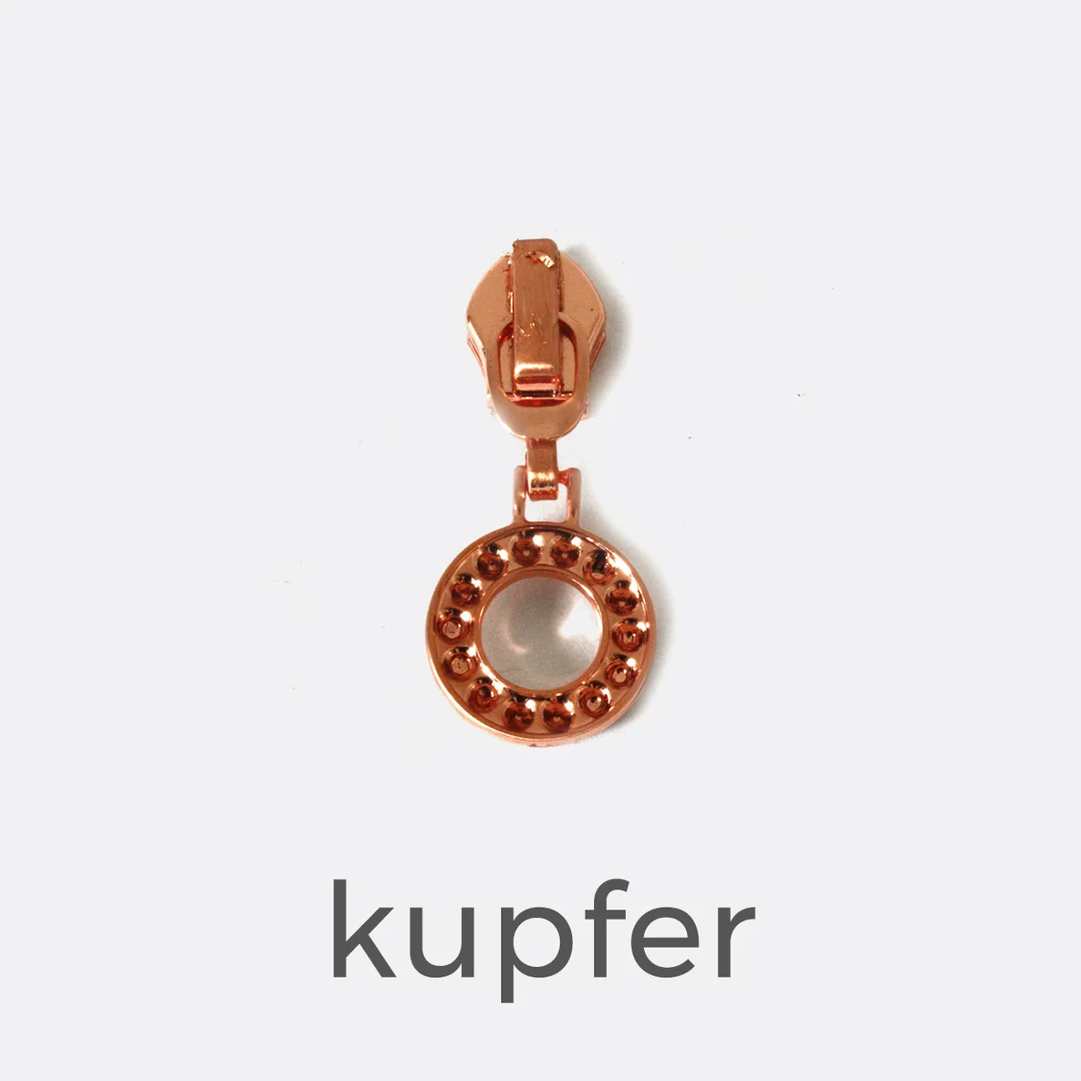 Zipper mit Ring-Anhänger in Kupfer