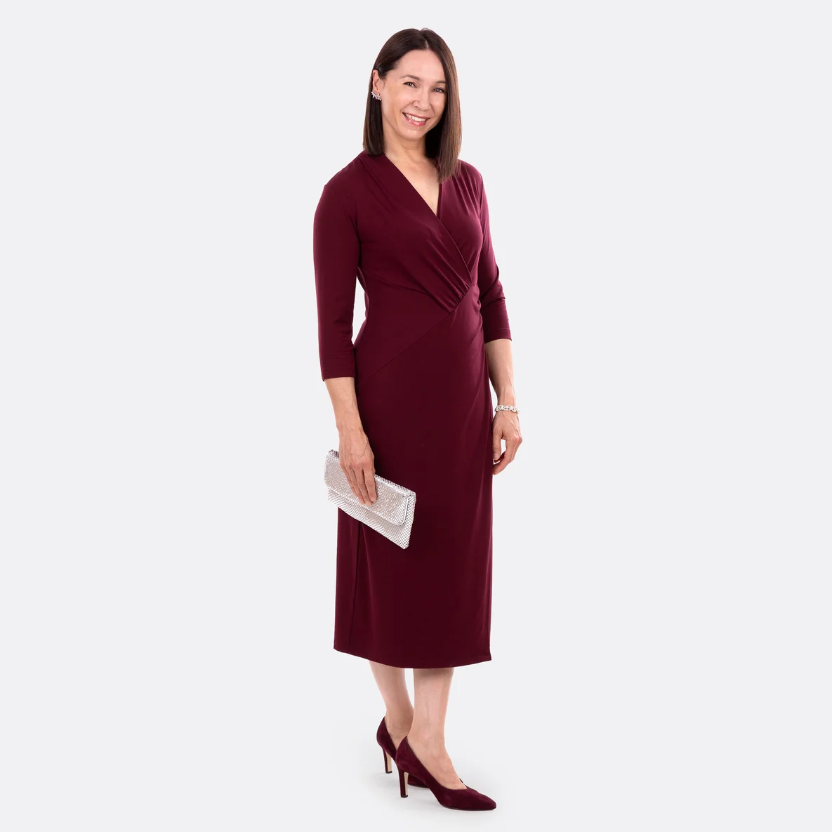 Schnittmuster elegantes Damenkleid aus Viskosejersey Modal Touch Weinrot