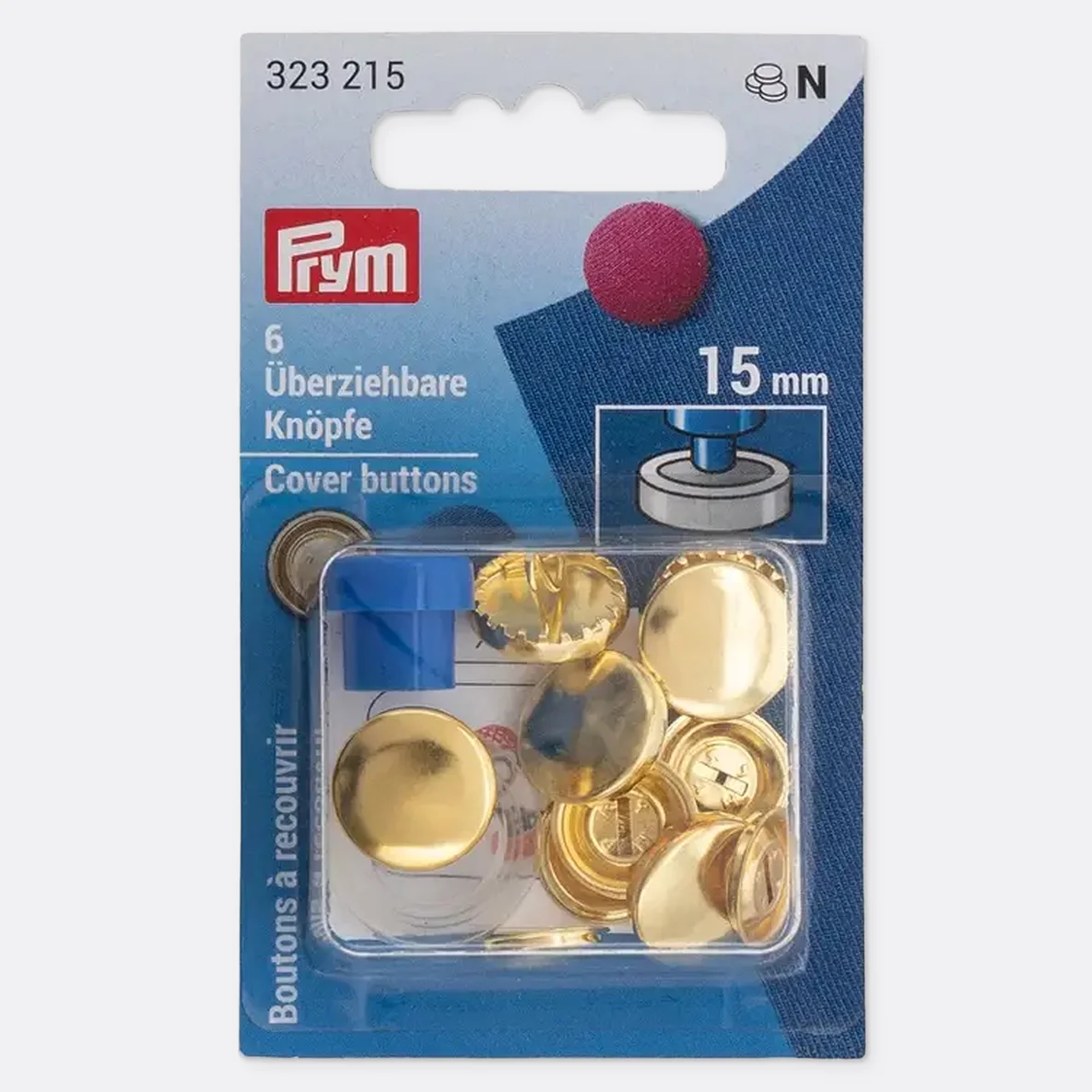 PRYM Überziehbare Knöpfe mit Werkzeug 15mm goldfarbig 6Stück