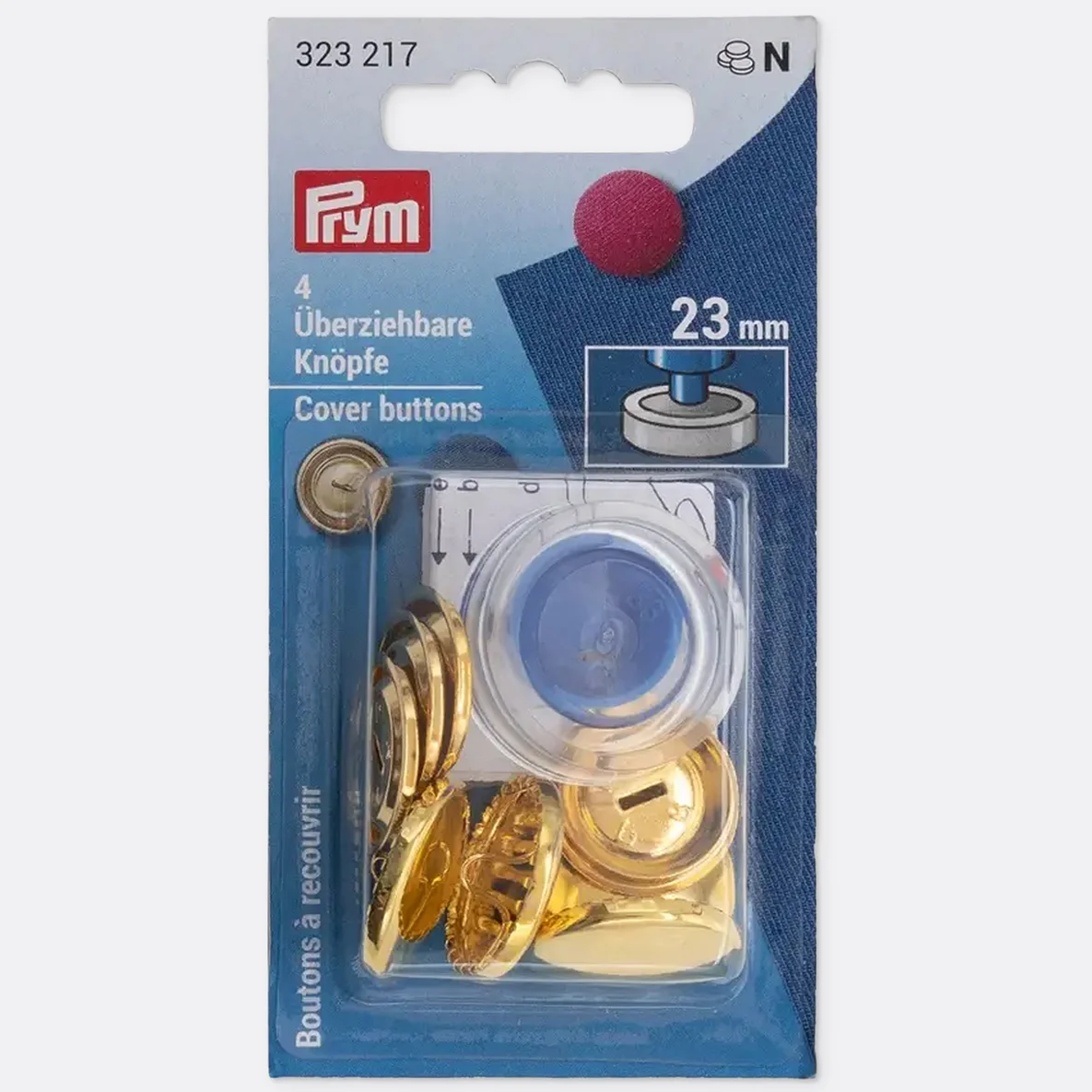 PRYM Überziehbare Knöpfe mit Werkzeug 23mm goldfarbig 4Stück