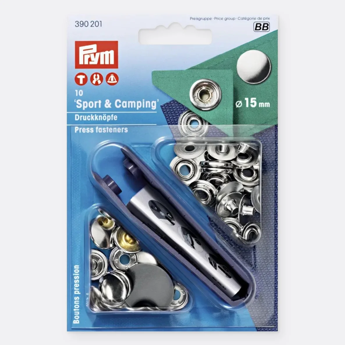 PRYM Druckknöpfe Silber 15mm Sport und Camping
