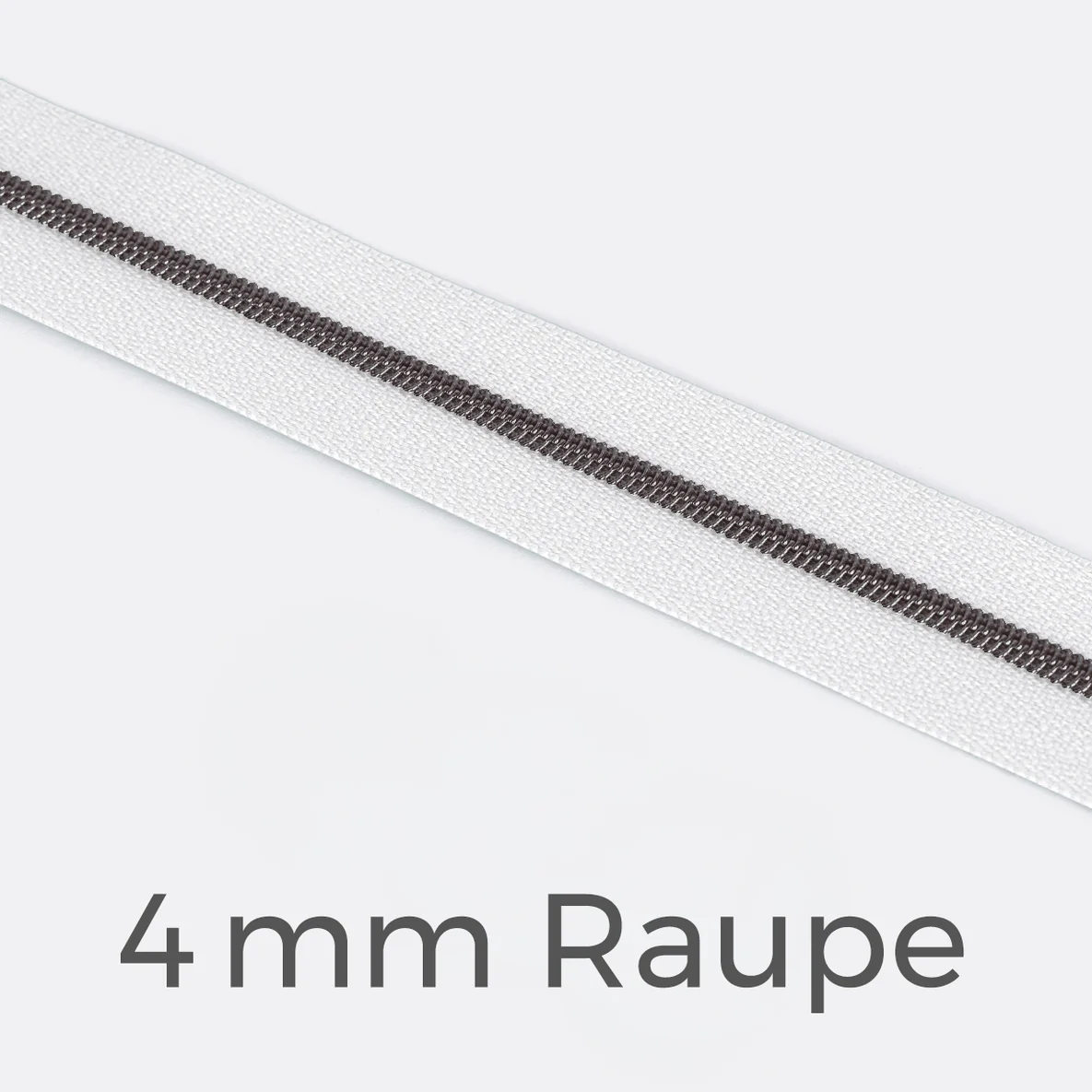 Reißverschluss Meterware Metallisiert Gunmetal 4mm Weiß B3