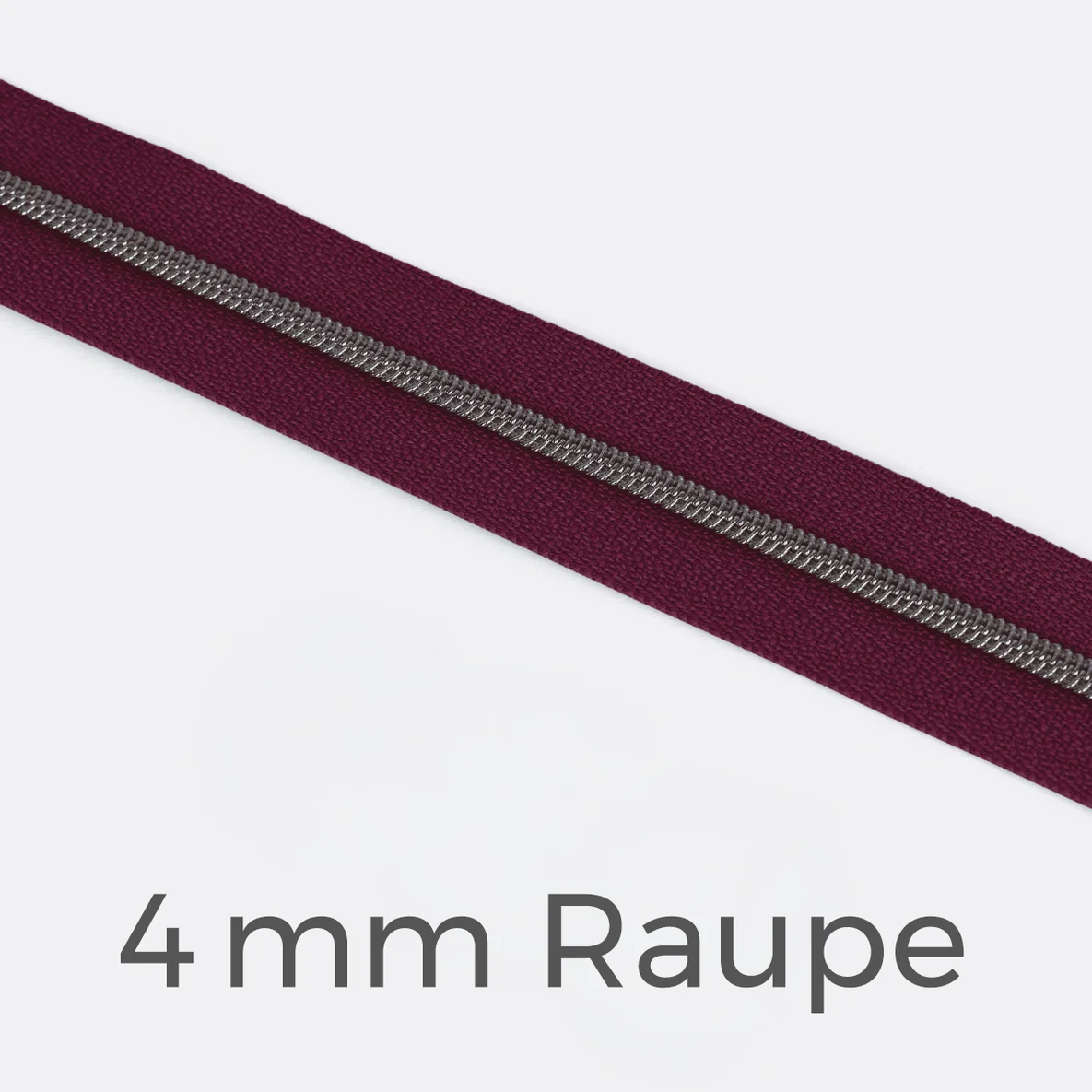 Reißverschluss Meterware Metallisiert Gunmetal 4mm Helle Beere D525