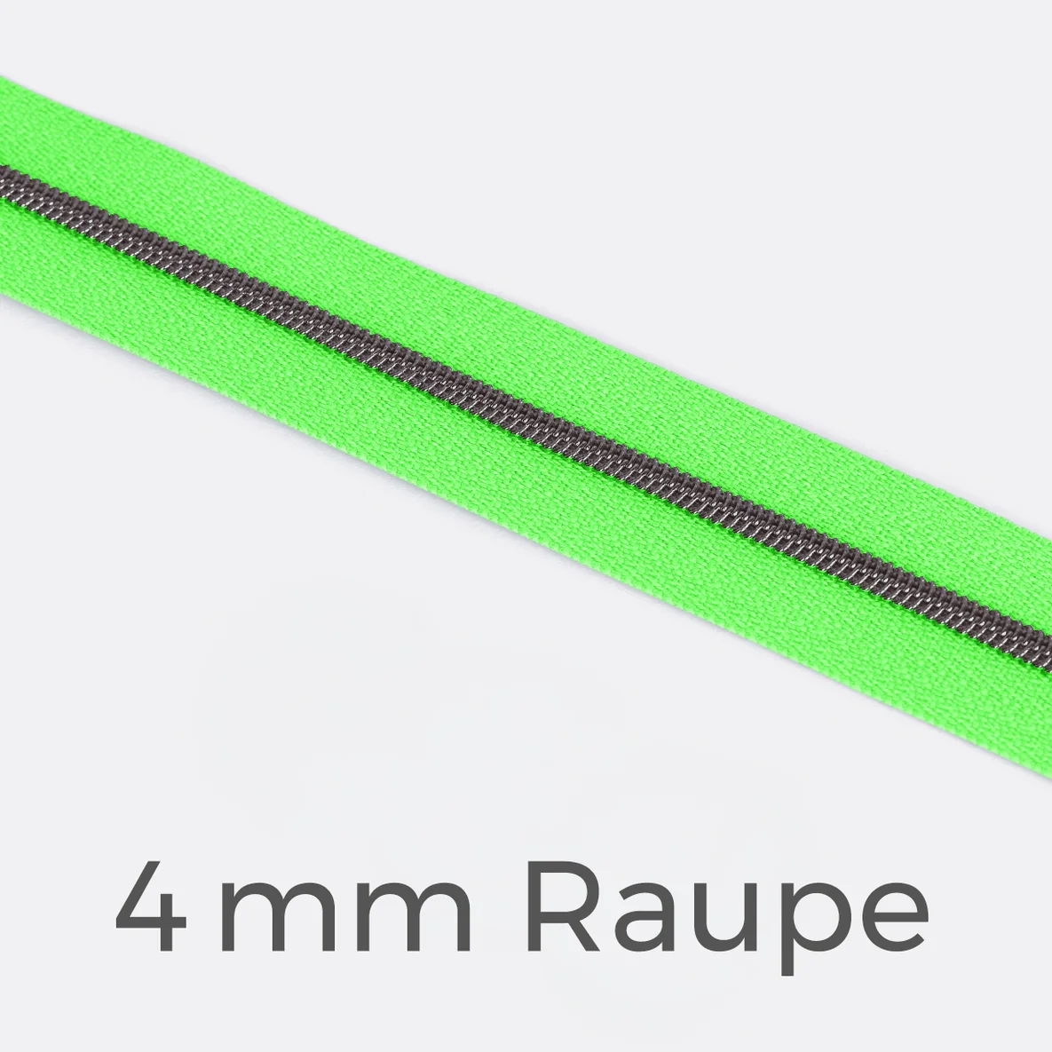 Reißverschluss Meterware Metallisiert Gunmetal 4mm Neongrün PT802