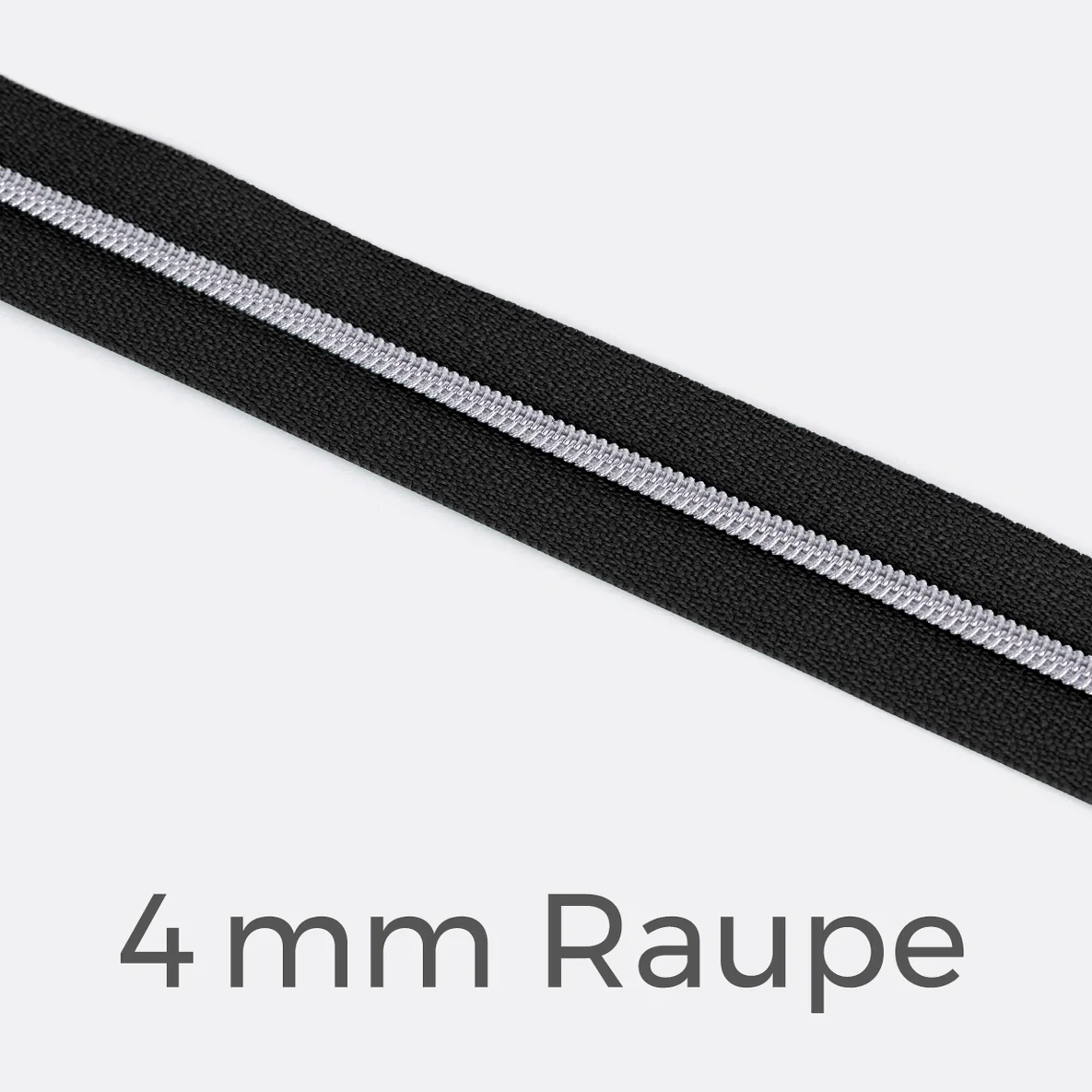 Reißverschluss Meterware Metallisiert Silber 4mm Schwarz B5