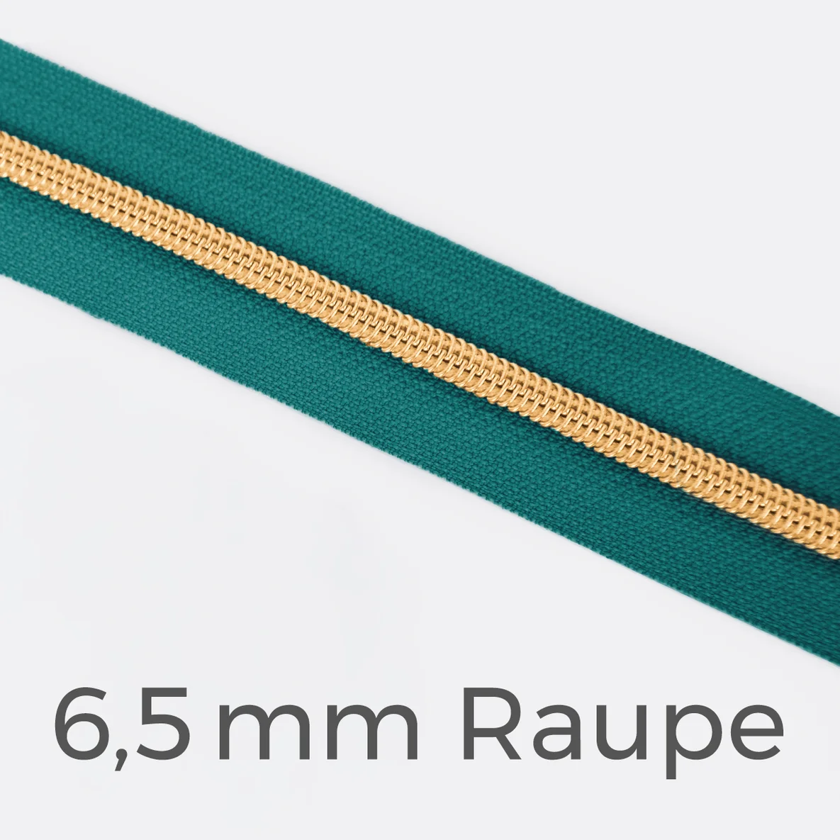Reißverschluss Meterware Metallisiert Gold 6,5mm Dunkles Türkis D877