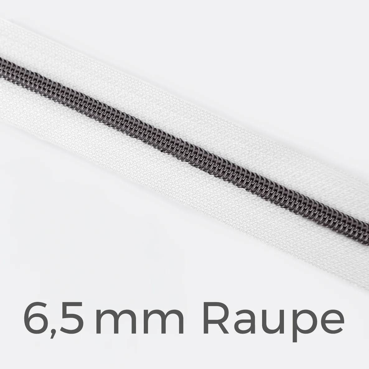 Reißverschluss Meterware Metallisiert Gunmetal 6,5mm Weiss B3