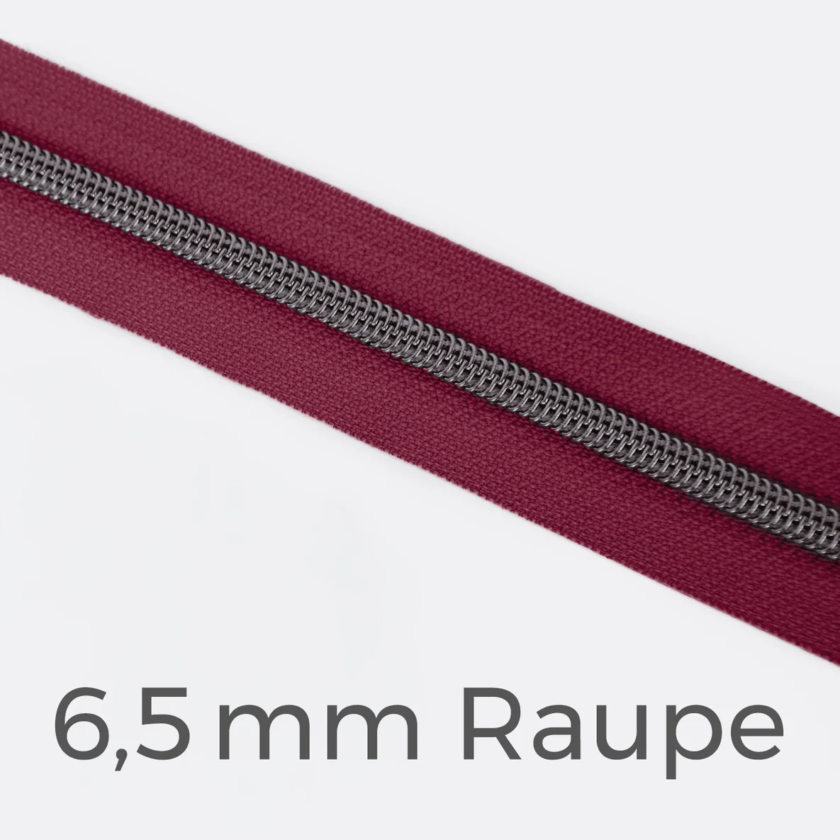 Reißverschluss Meterware Metallisiert Gunmetal 6,5mm Helle Beere D525