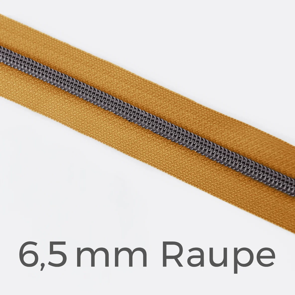 Reißverschluss Meterware Metallisiert Gunmetal 6,5mm Senf D846