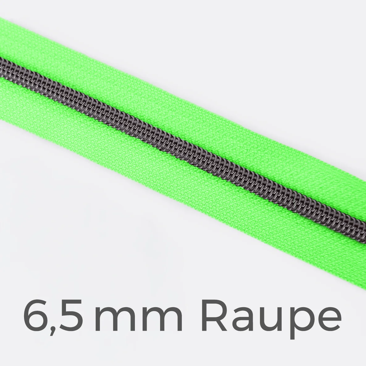 Reißverschluss Meterware Metallisiert Gunmetal 6,5mm Neongrün PT802
