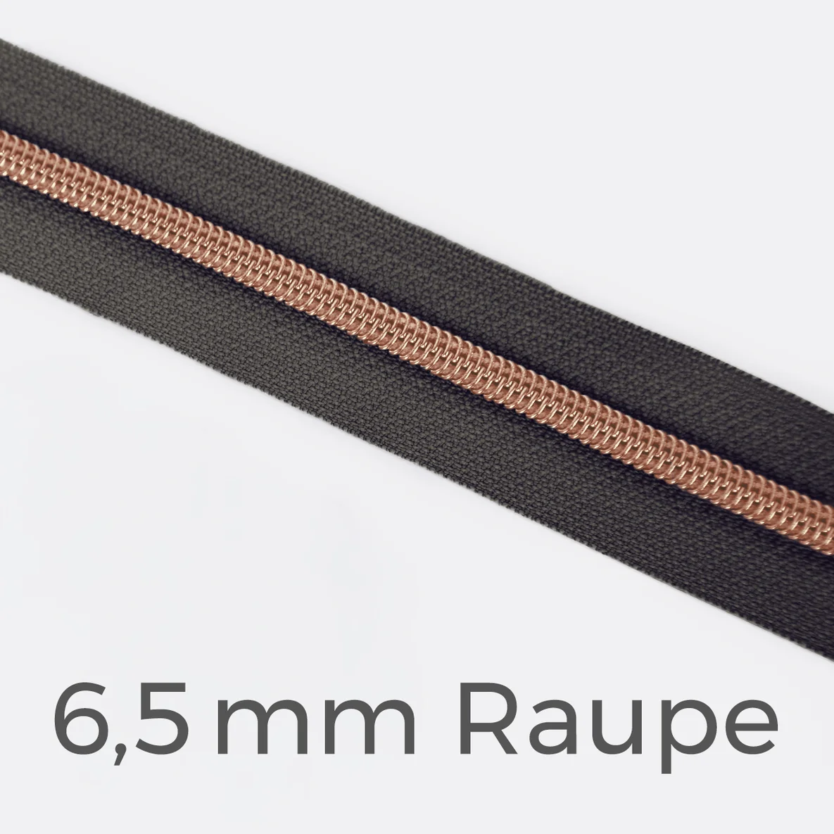 Reißverschluss Meterware Metallisiert Kupfer 6,5mm Anthrazit B39