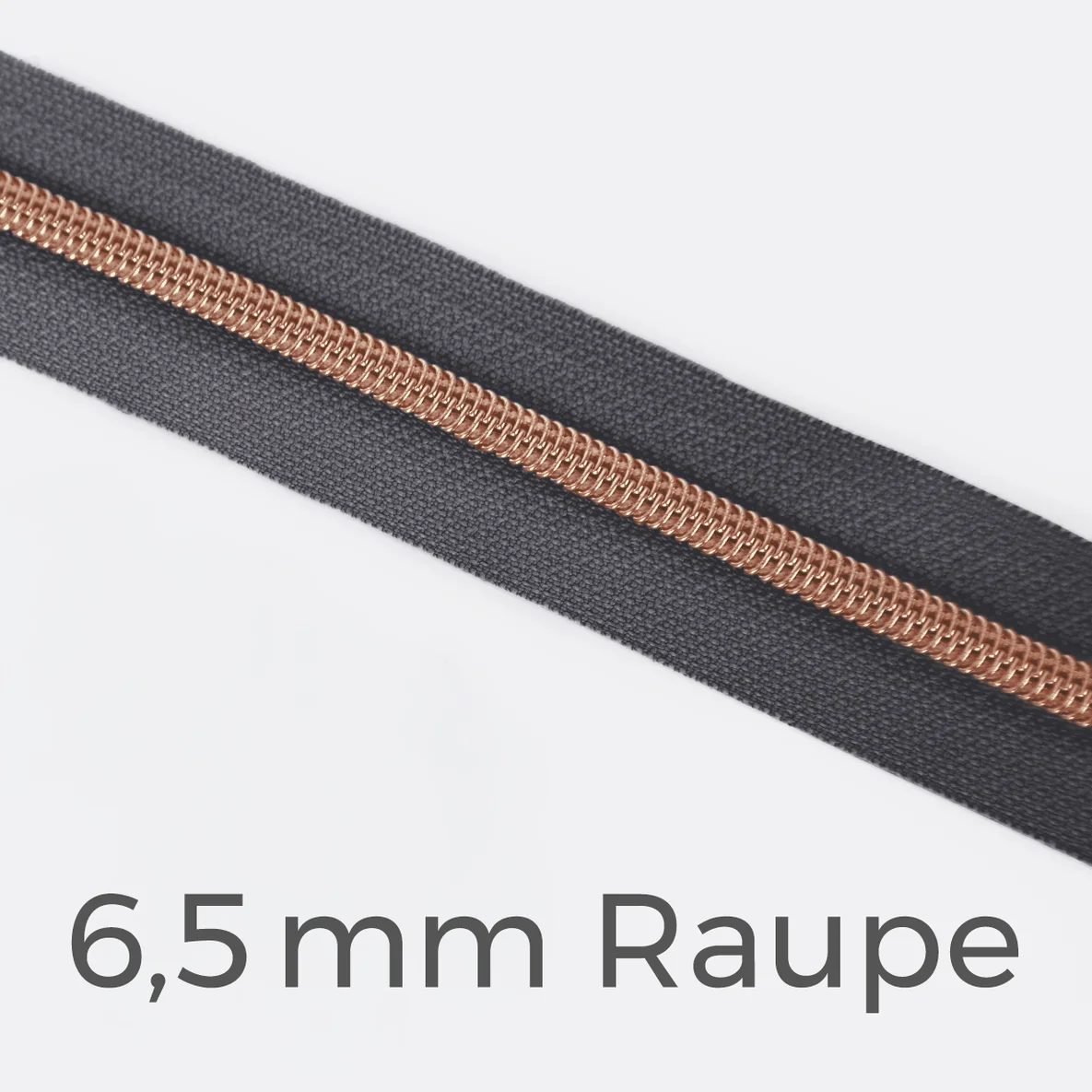 Reißverschluss Meterware Metallisiert Kupfer 6,5mm Dunkelgrau D306