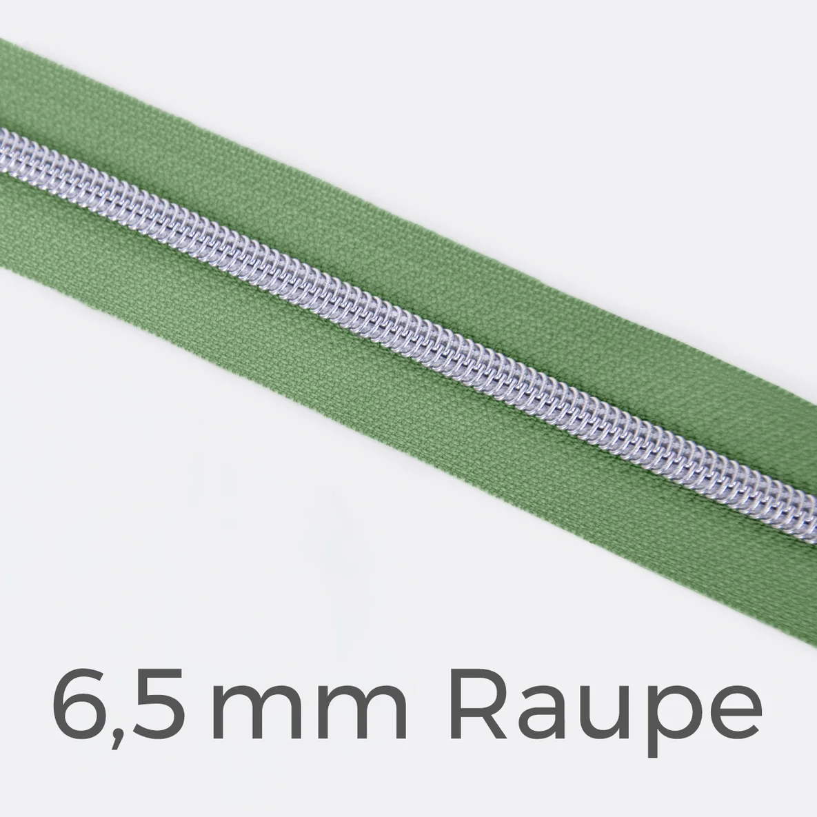 Reißverschluss Meterware Metallisiert Silber 6,5mm Salbei D100
