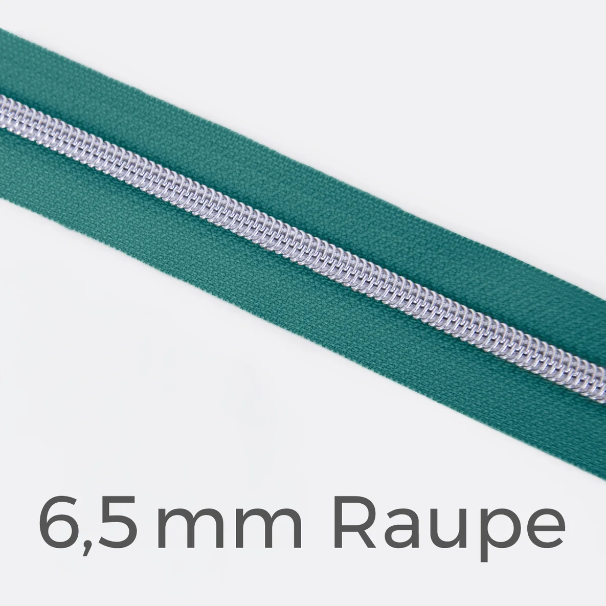 Reißverschluss Meterware Metallisiert Silber 6,5mm Dunkles Türkis D877