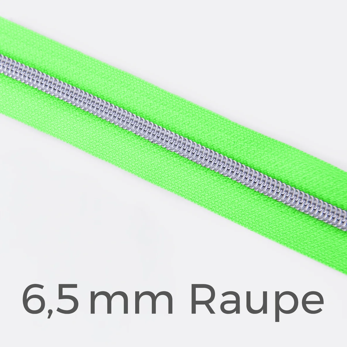Reißverschluss Meterware Metallisiert Silber 6,5mm Neongrün PT802