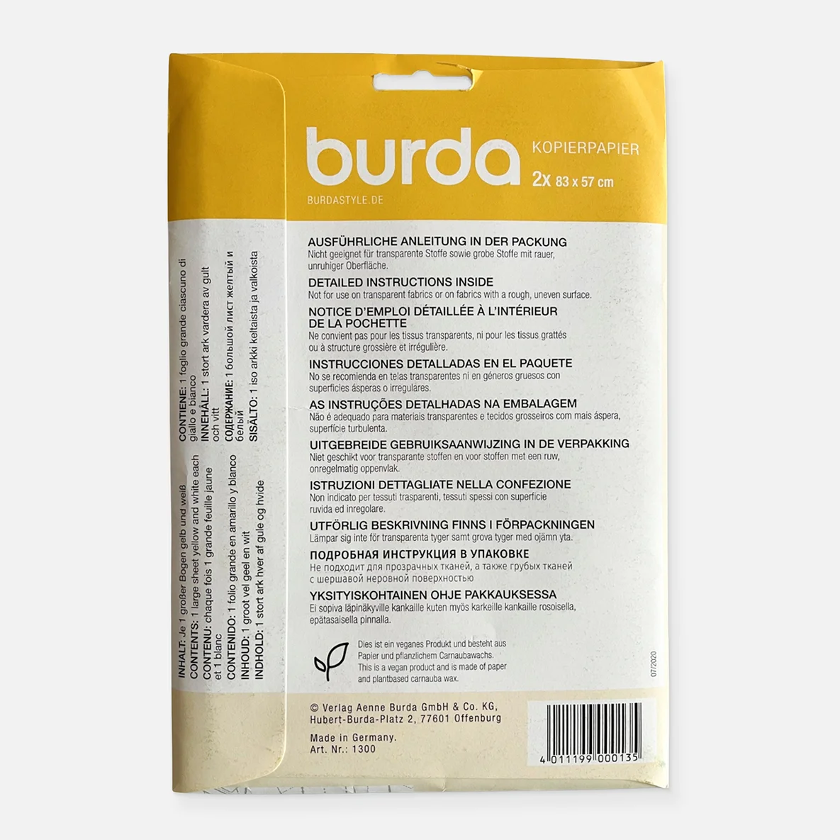 burda Kopierpapier Gelb 83x57cm 2Blatt 