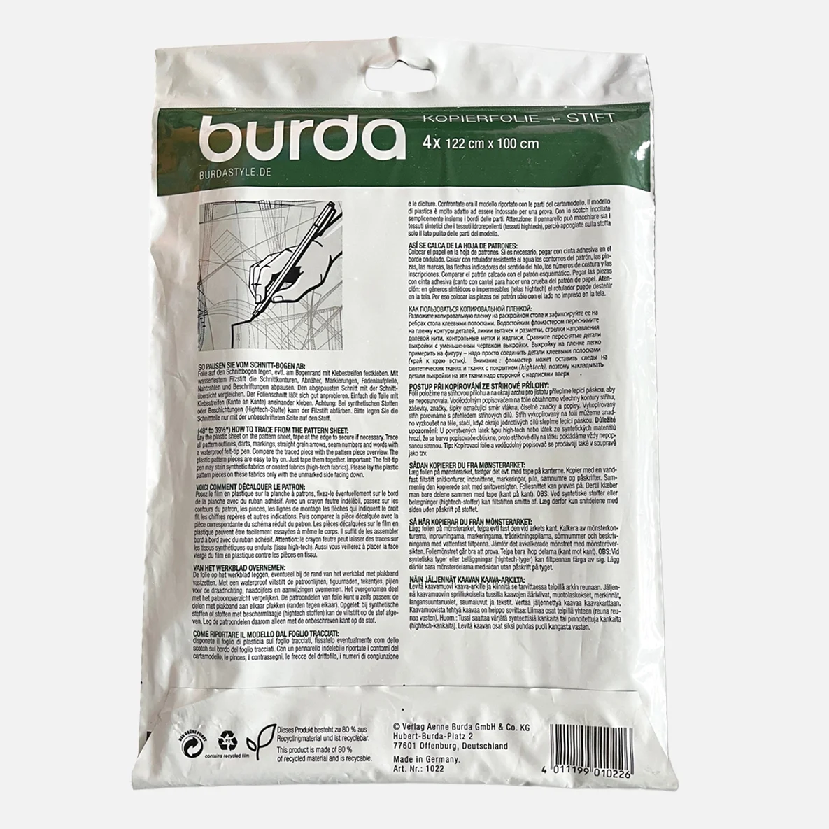 burda Kopierset Folie + Stift 122x100cm 4Blatt 