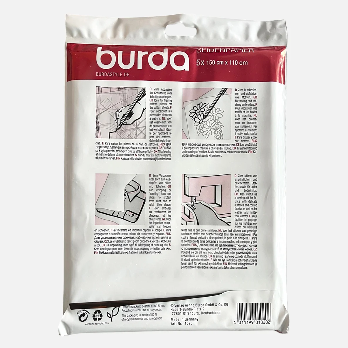 burda Seidenpapier 150x110cm 5Blatt 