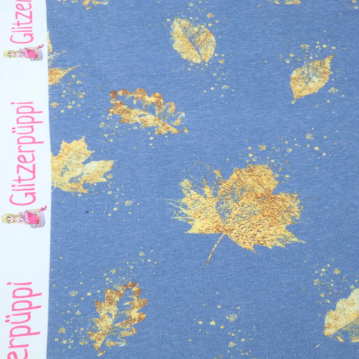 Jogging Glitzerpüppi Digital Herbstblätter jeansblau Detail