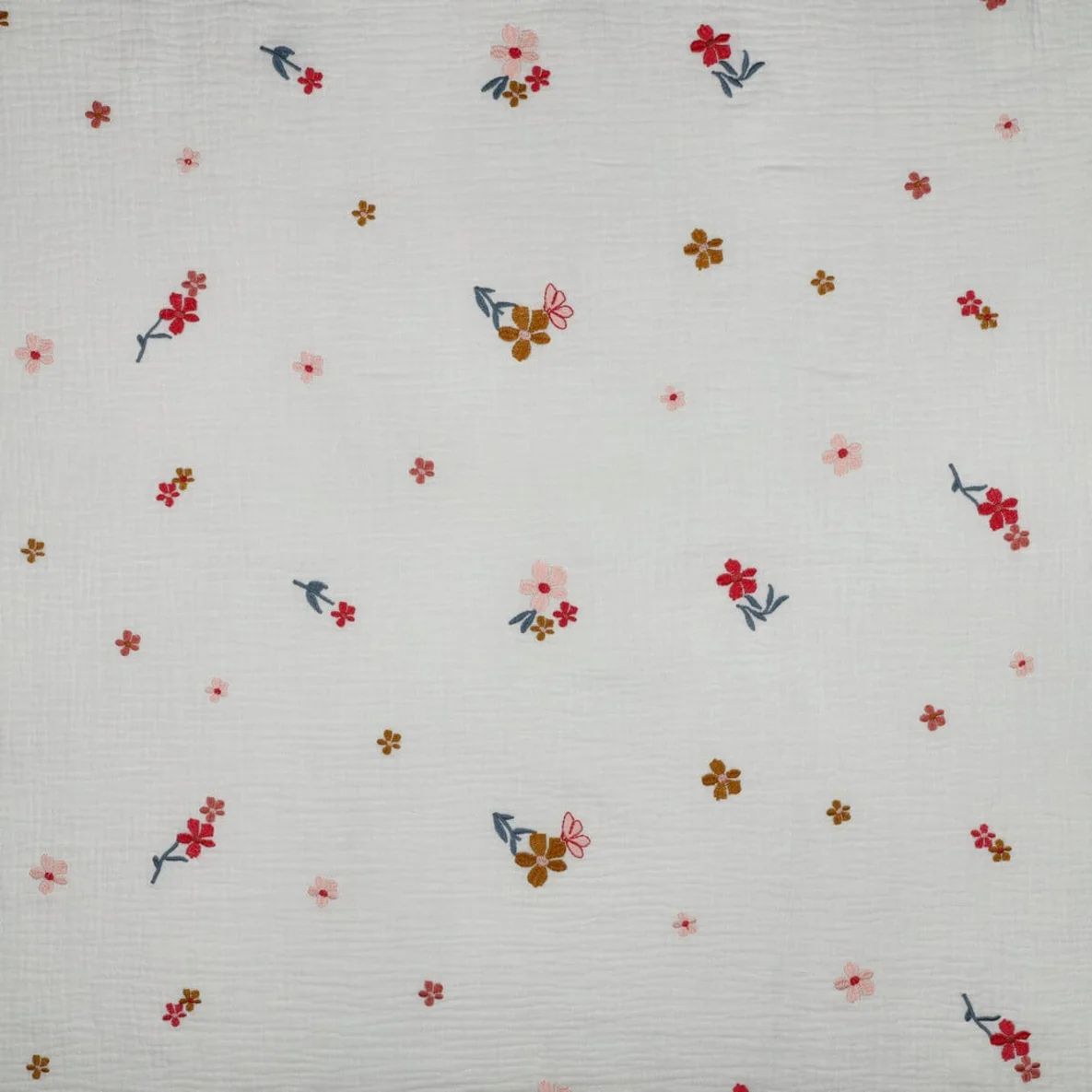  Baumwoll Musselin Double Gauze Bestickt Blumen Ecru Bronze