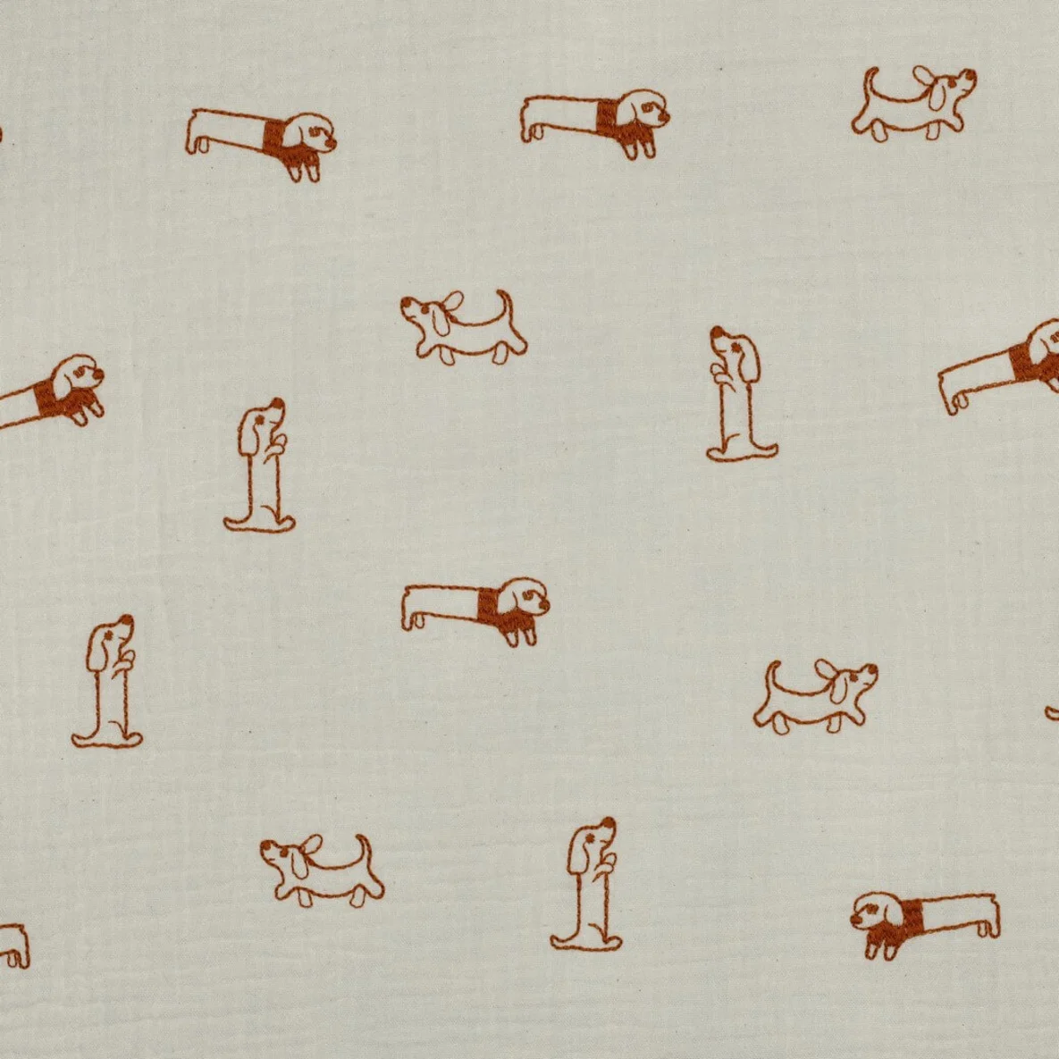  Baumwoll Musselin Double Gauze Bestickt Hunde Ecru