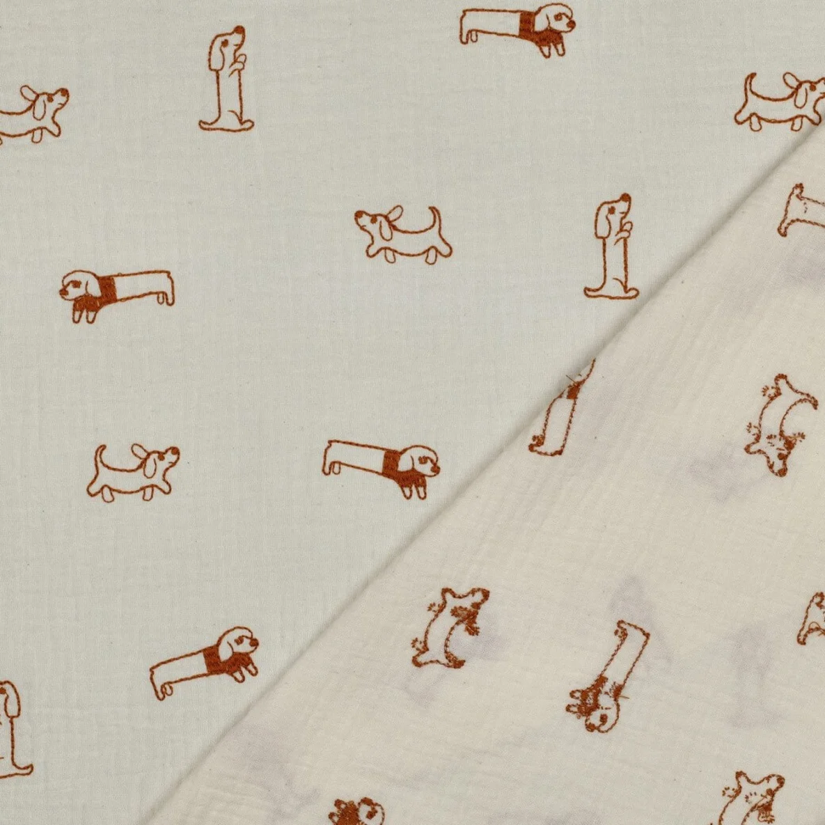  Baumwoll Musselin Double Gauze Bestickt Hunde Ecru