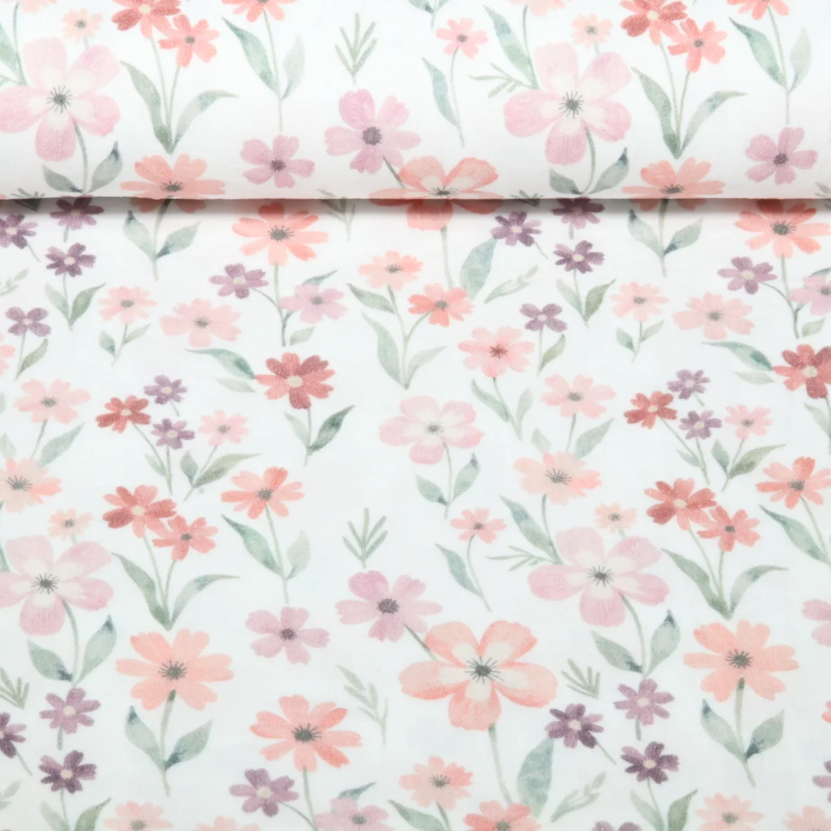  Baumwoll Musselin Double Gauze Digitaldruck Blumen Ecru