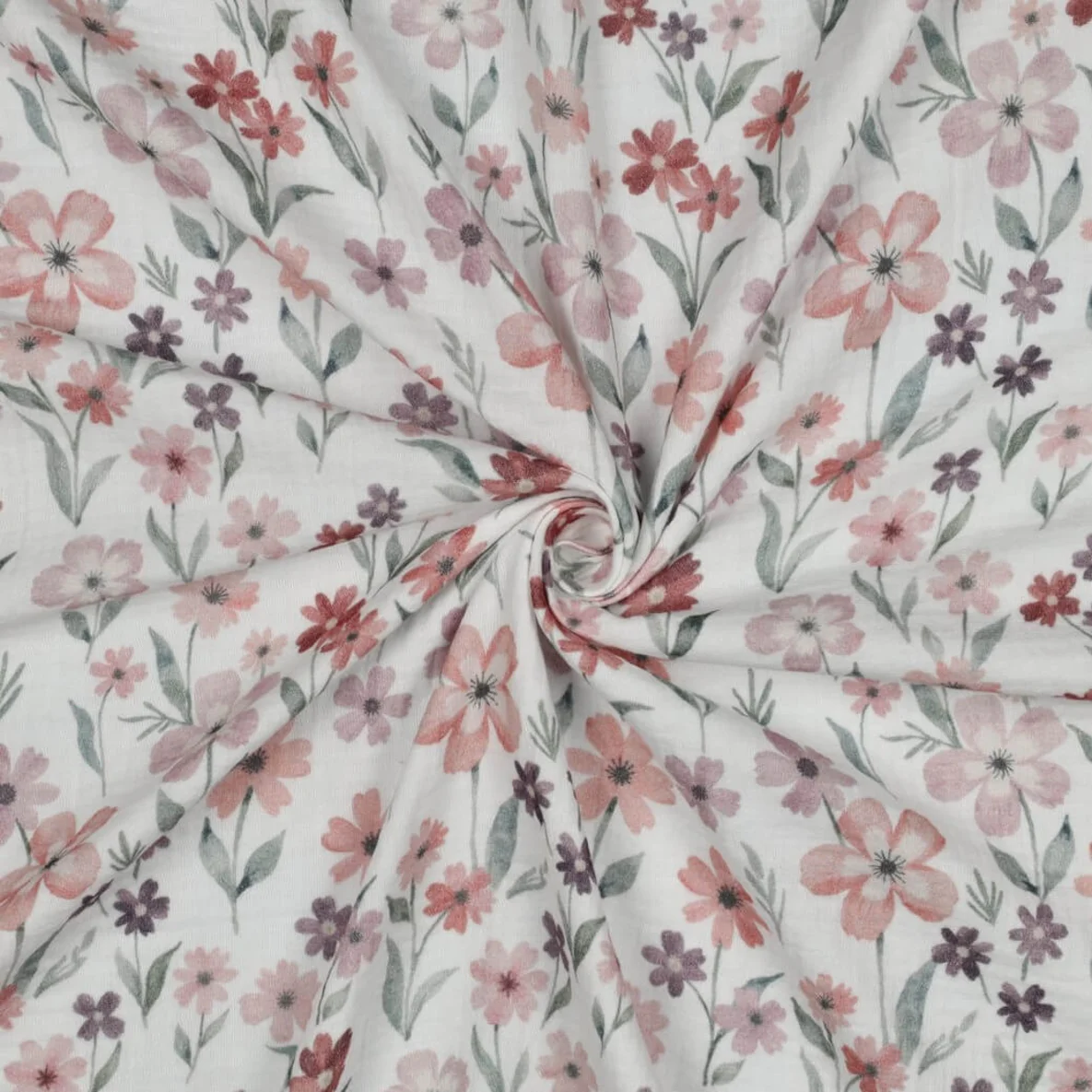  Baumwoll Musselin Double Gauze Digitaldruck Blumen Ecru