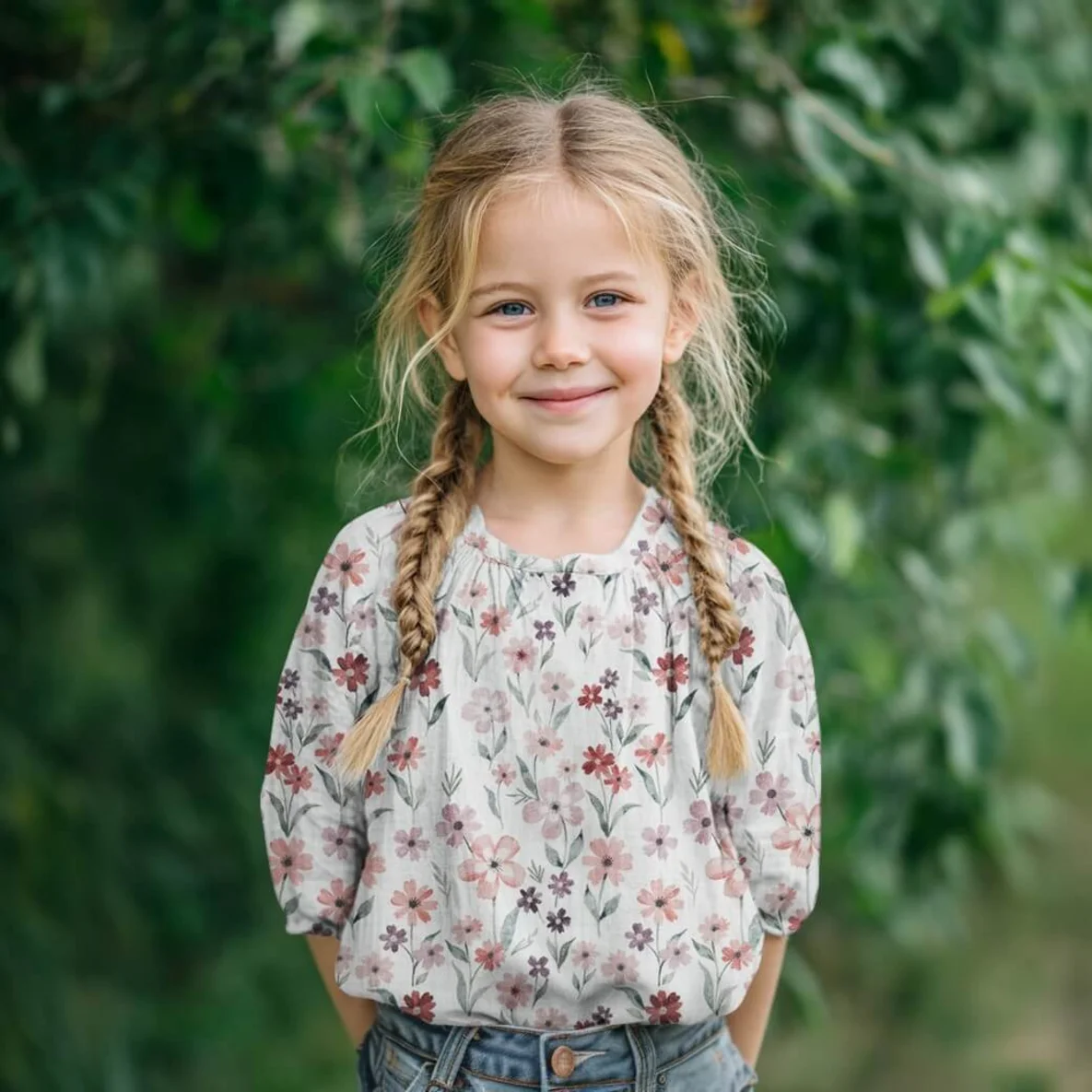  Baumwoll Musselin Double Gauze Digitaldruck Blumen Ecru