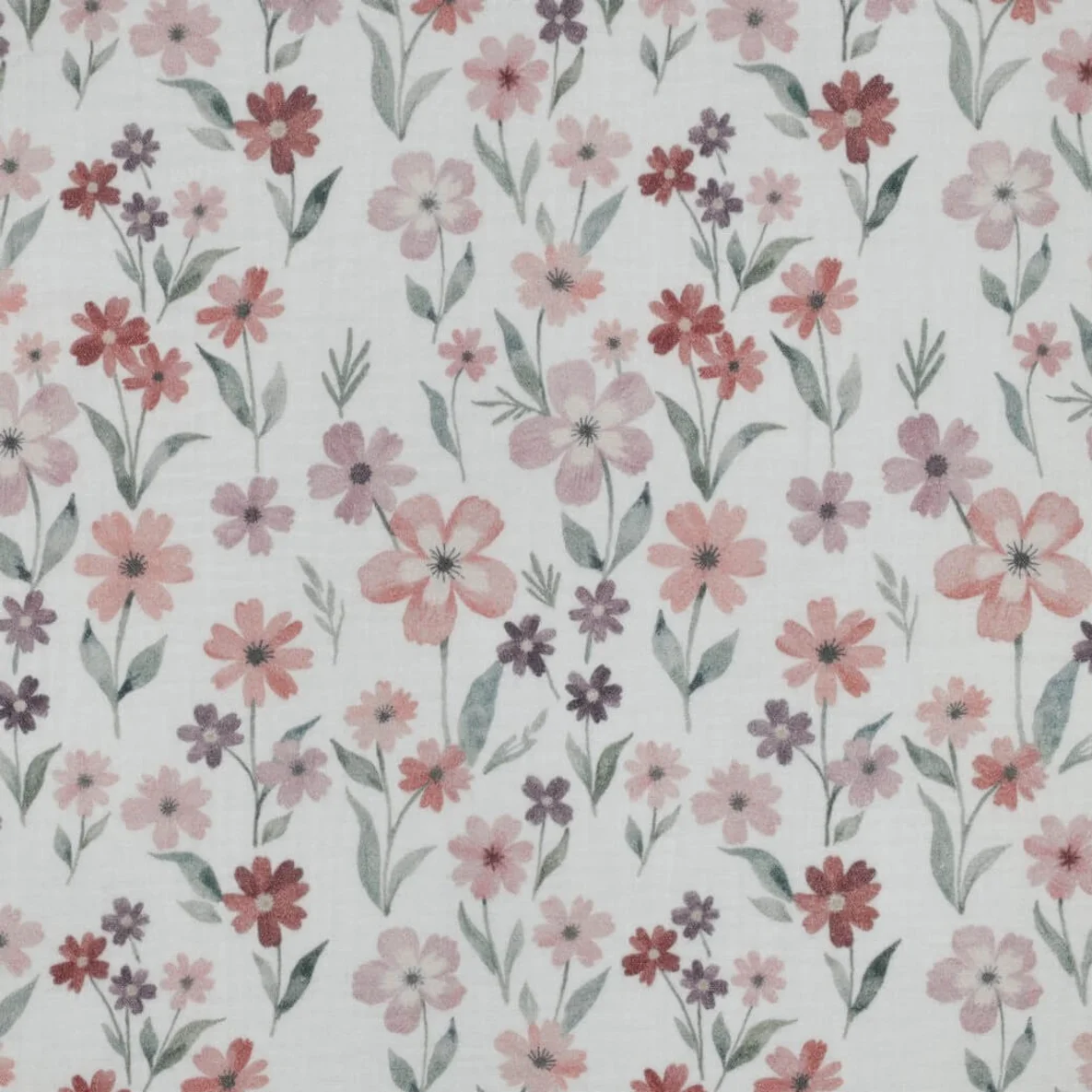  Baumwoll Musselin Double Gauze Digitaldruck Blumen Ecru