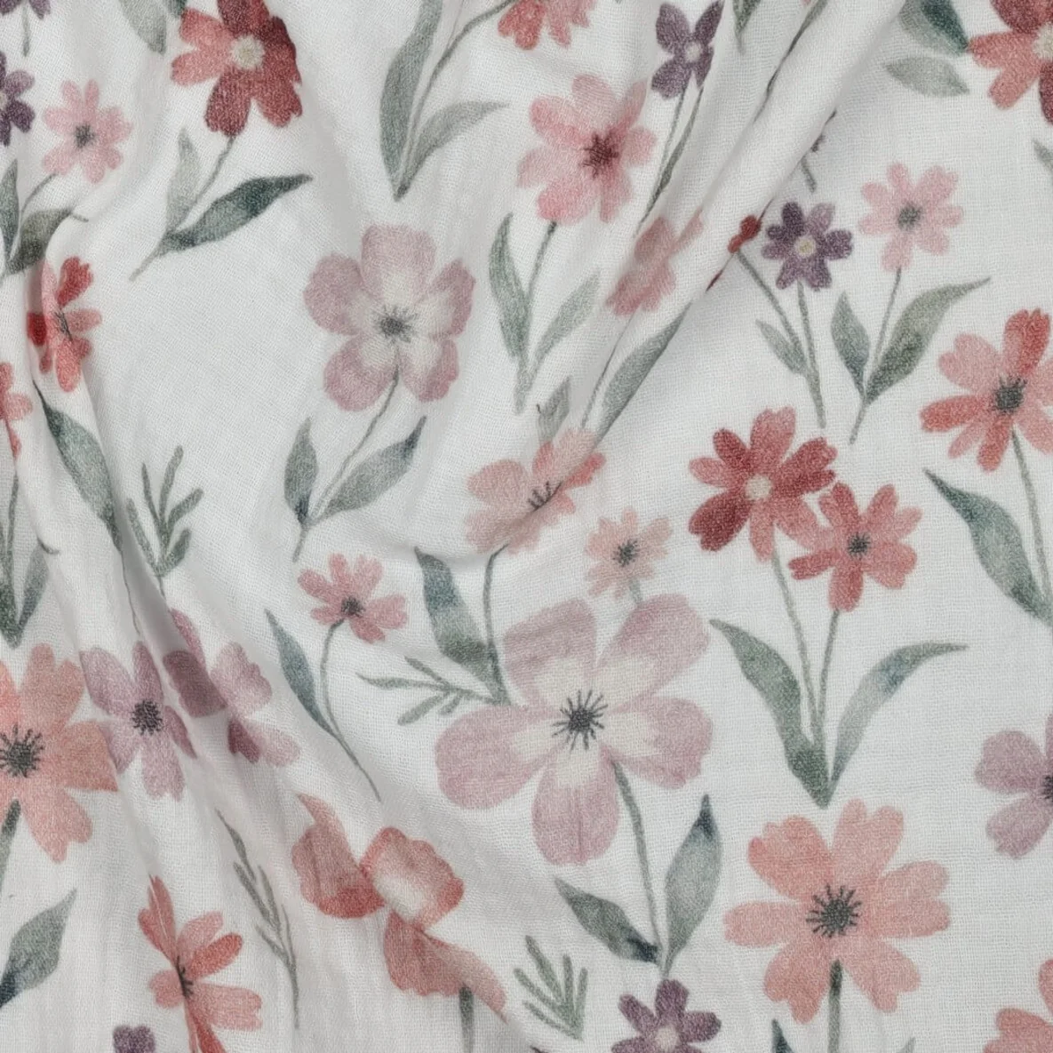  Baumwoll Musselin Double Gauze Digitaldruck Blumen Ecru