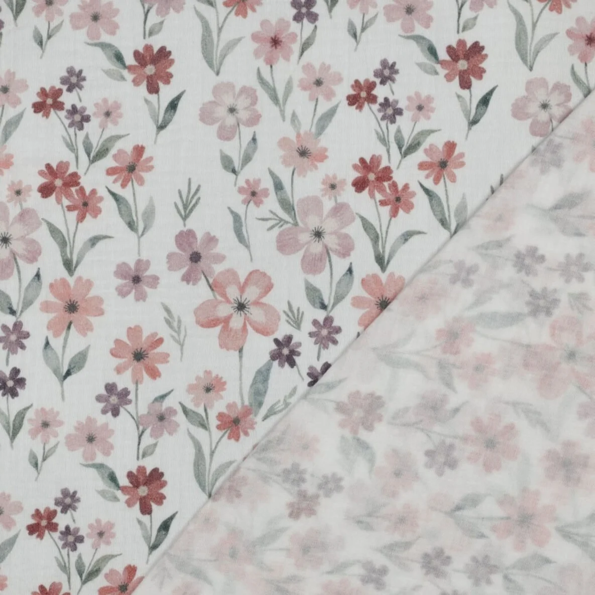  Baumwoll Musselin Double Gauze Digitaldruck Blumen Ecru