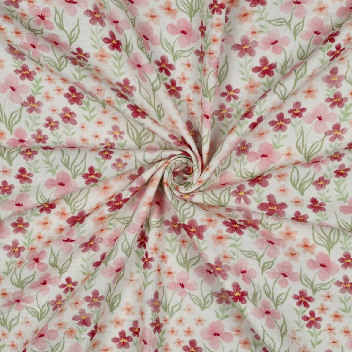  Baumwoll Musselin Double Gauze Digitaldruck Blumengarten Ecru