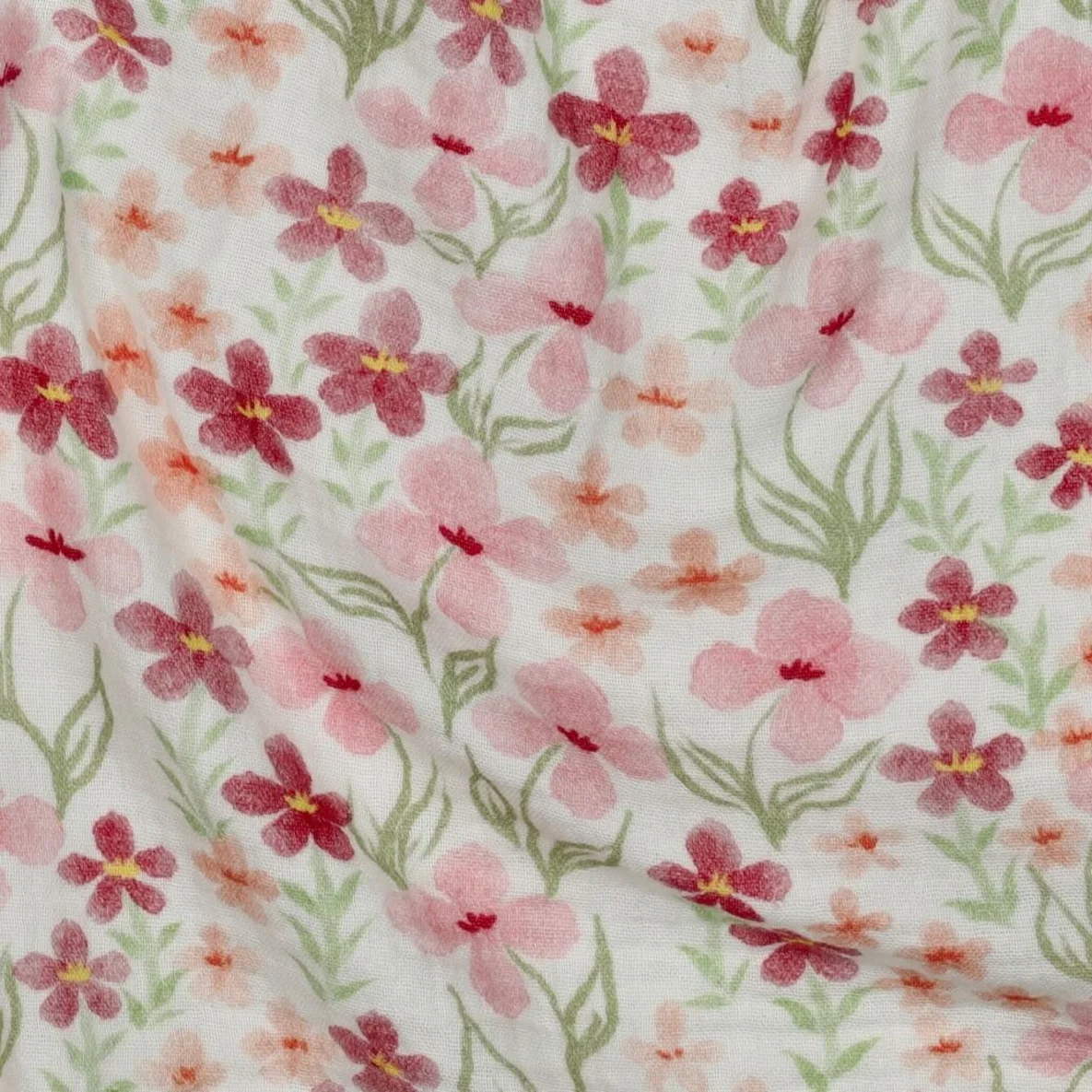  Baumwoll Musselin Double Gauze Digitaldruck Blumengarten Ecru