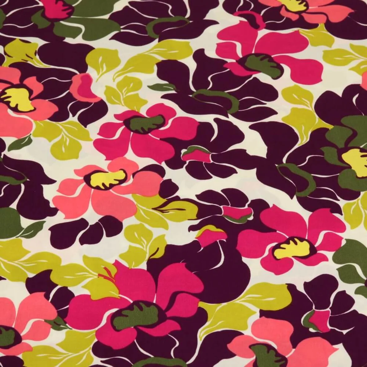  Baumwollsatin Blüten Aubergine