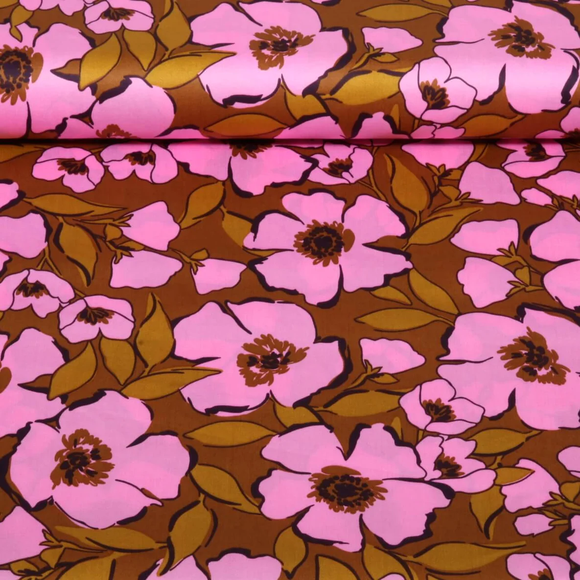  Baumwollsatin Blüten Karamell Rosa