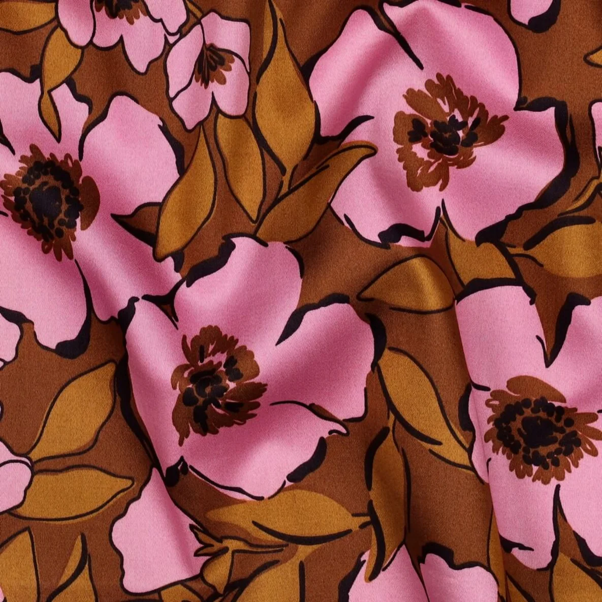  Baumwollsatin Blüten Karamell Rosa
