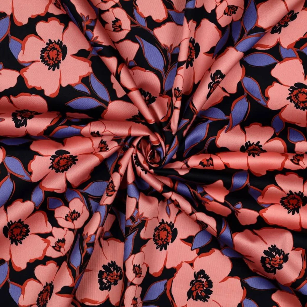  Baumwollsatin Blüten Navy Lachs