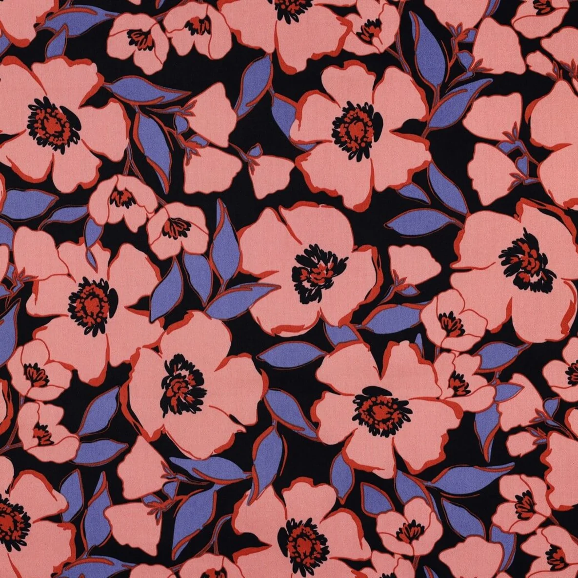  Baumwollsatin Blüten Navy Lachs