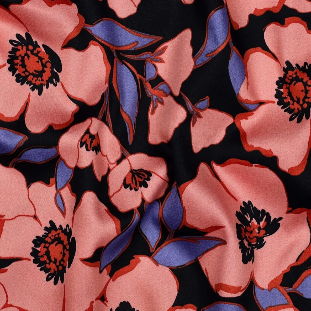  Baumwollsatin Blüten Navy Lachs