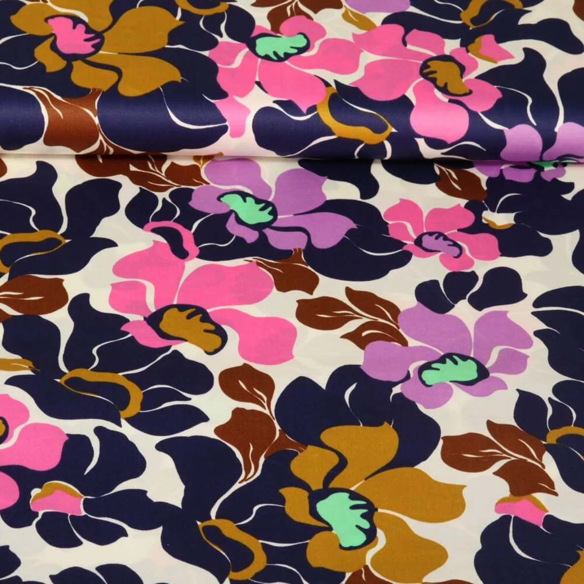  Baumwollsatin Blüten Navy