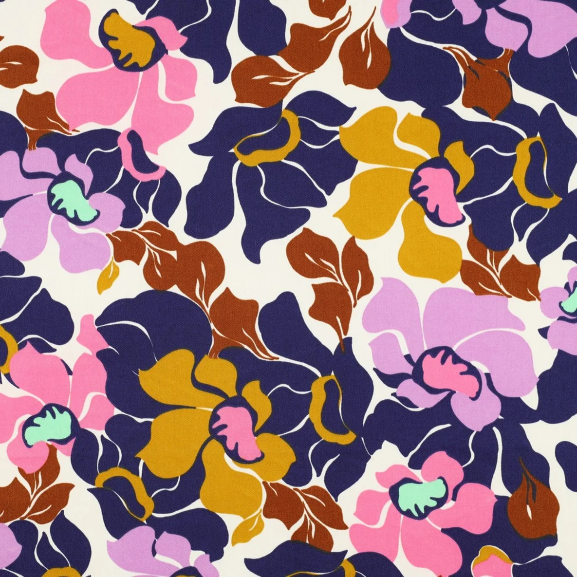  Baumwollsatin Blüten Navy