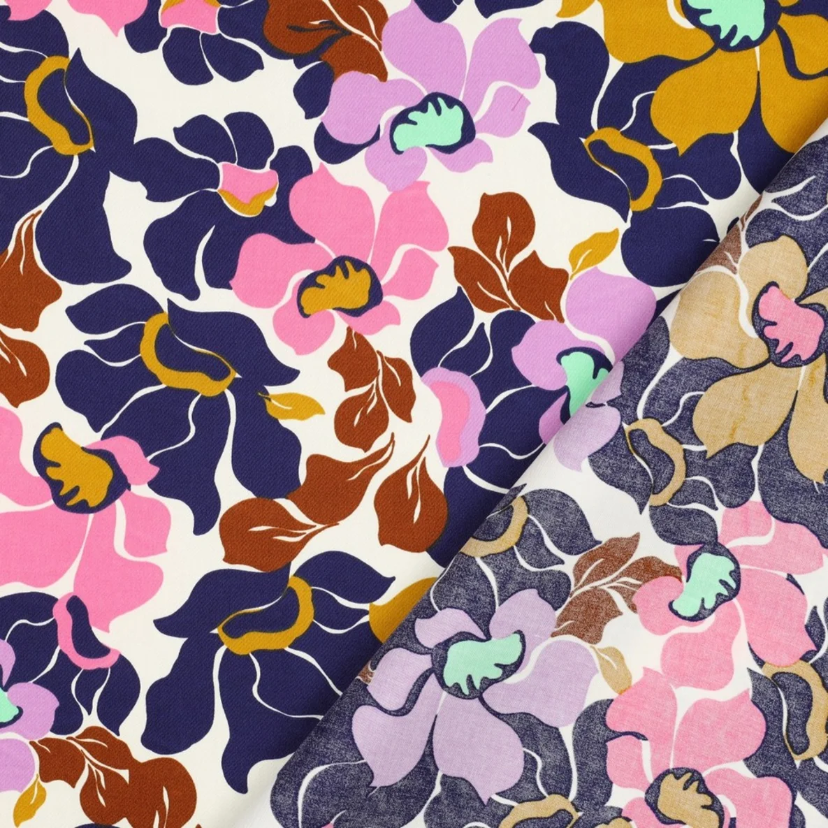  Baumwollsatin Blüten Navy