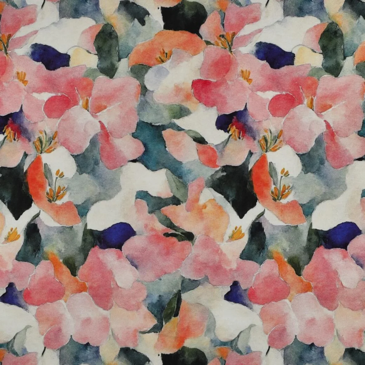  Viskose Satin  Digitaldruck Blüten Aquarell Rosa