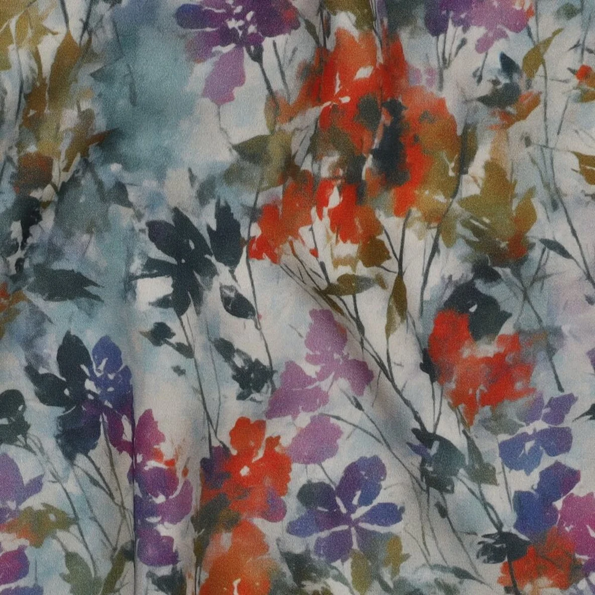  Viskose Satin  Digitaldruck Blumen Grün