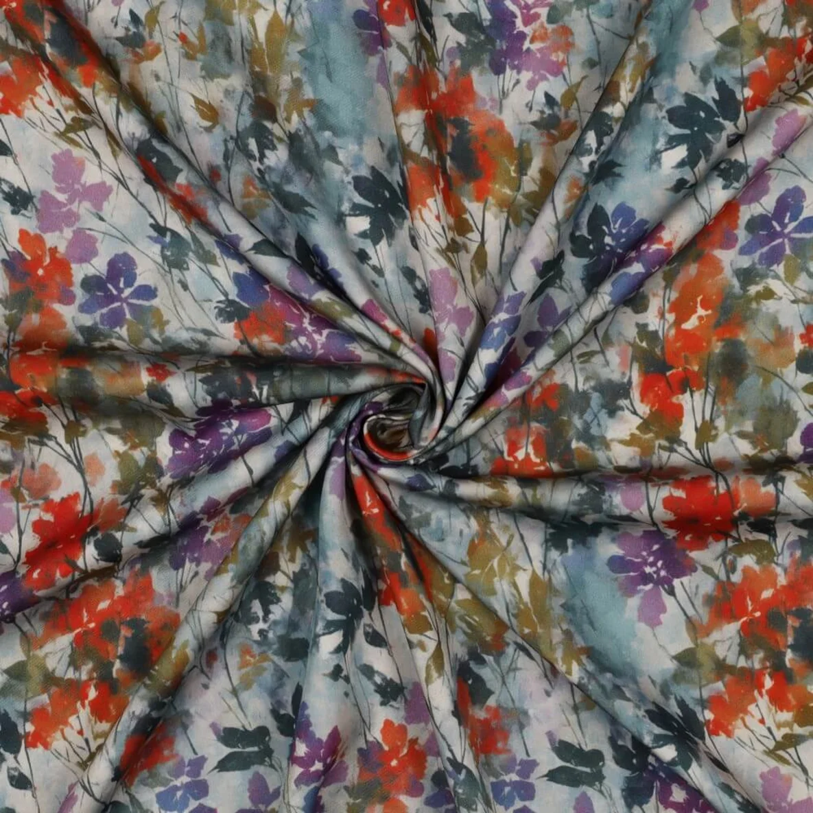  Viskose Satin  Digitaldruck Blumen Grün