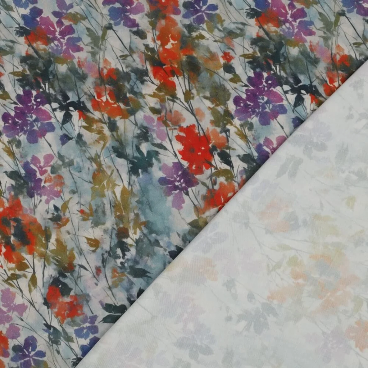  Viskose Satin  Digitaldruck Blumen Grün