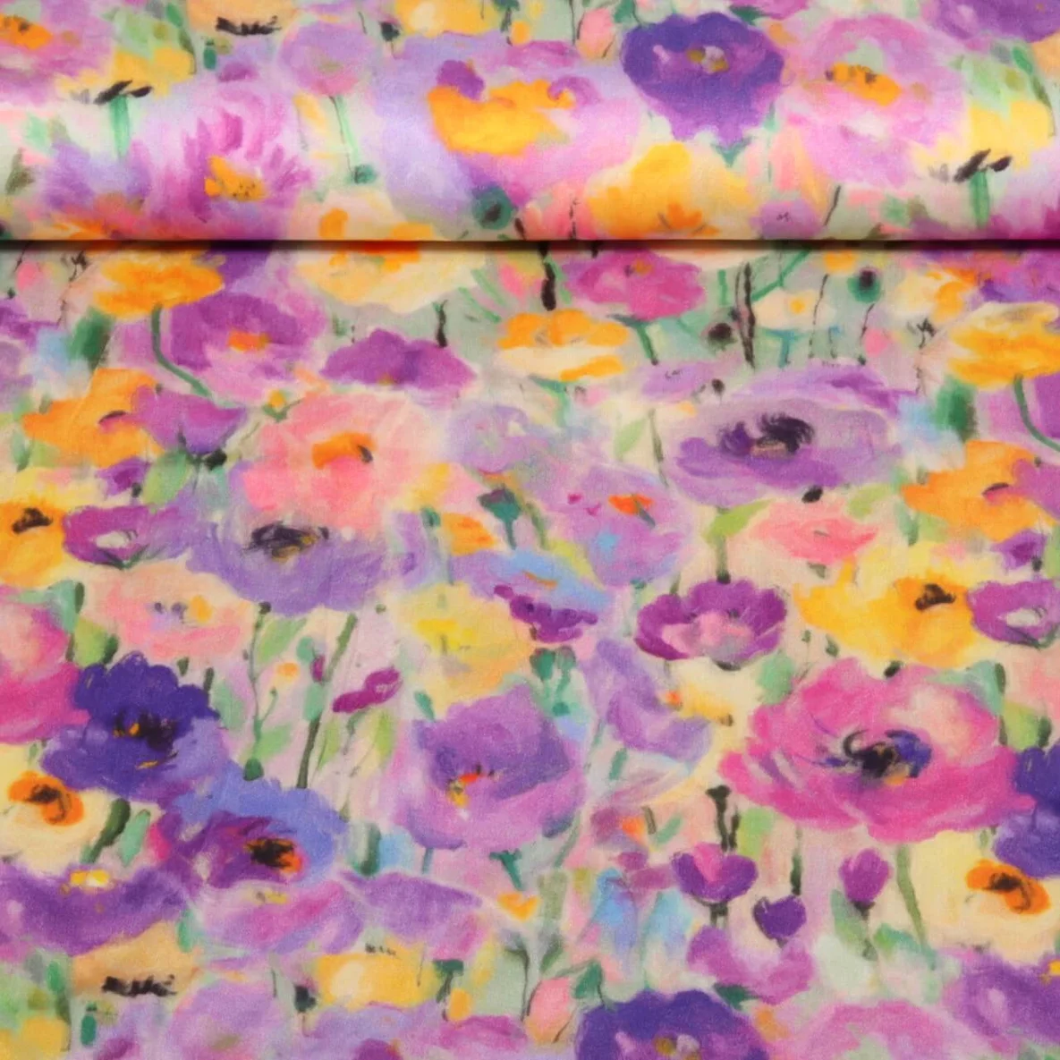  Viskose Satin  Digitaldruck Blumen Lila